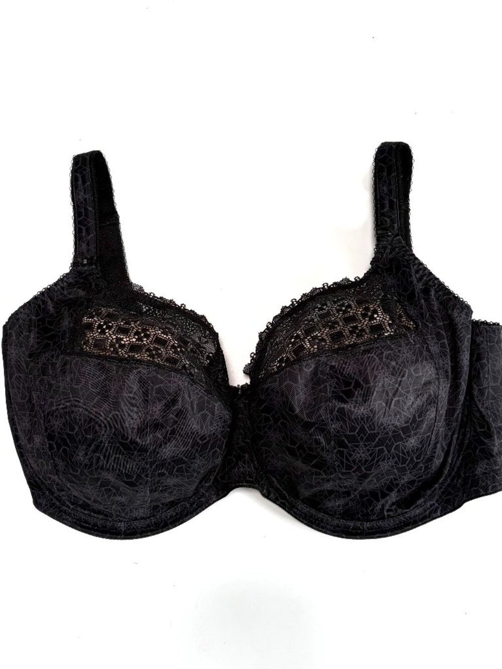 Elomi Kim Bra in Black, plunge push up, geometric print 36M US/36J UK